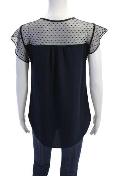 J Crew Womens Sleeveless Sheer Panel Detail Ruffle Trim Blouse Blue Size 4