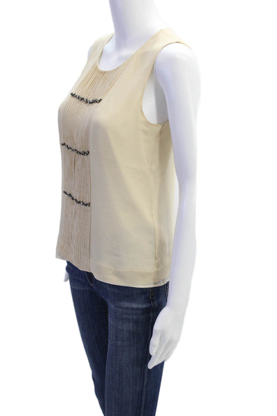 J Crew Womens Silk Sleeveless Pleated Rhinestoned Detail Blouse Beige Size 2