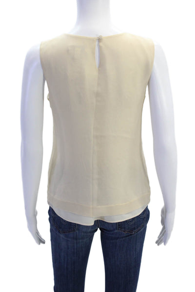 J Crew Womens Silk Sleeveless Pleated Rhinestoned Detail Blouse Beige Size 2