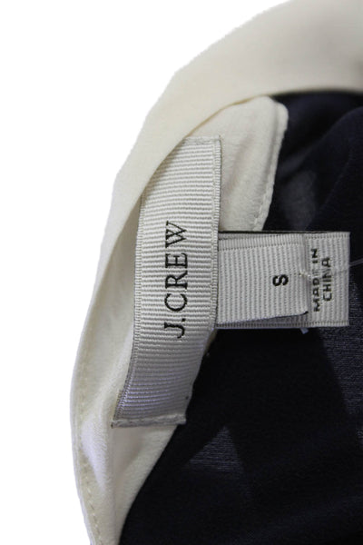 J Crew Womens Silk Contrast Trim Drawstring Waist Tunic Top Blue Size S