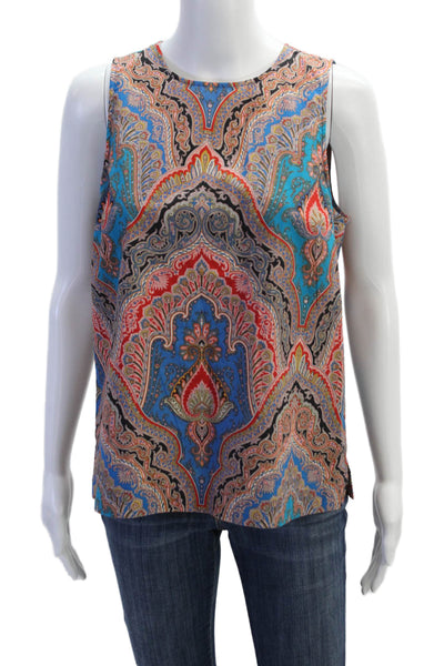 J Crew Womens Cotton Paisley Print Sleeveless Back Tie Detail Blouse Blue Size S