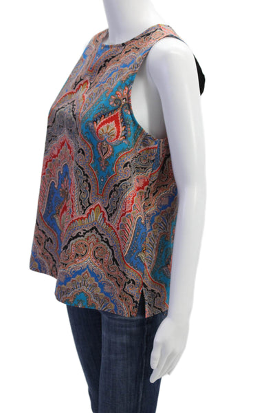 J Crew Womens Cotton Paisley Print Sleeveless Back Tie Detail Blouse Blue Size S