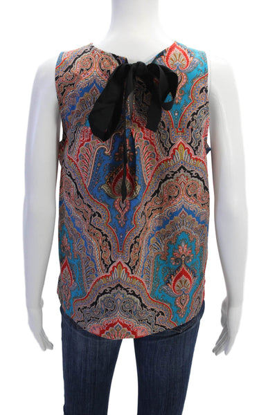 J Crew Womens Cotton Paisley Print Sleeveless Back Tie Detail Blouse Blue Size S