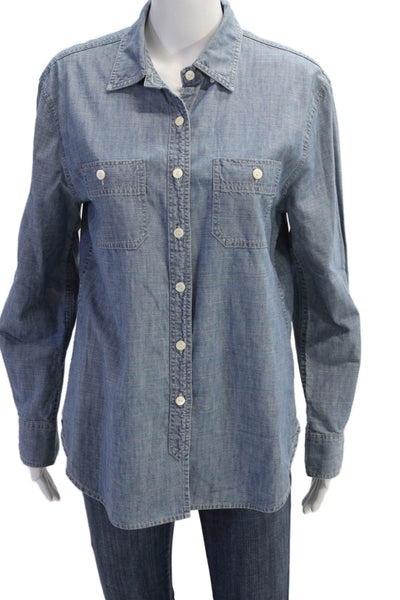 J Crew Womens Cotton Collared Buttoned Long Sleeve Denim Blouse Blue Size S