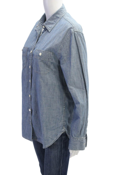 J Crew Womens Cotton Collared Buttoned Long Sleeve Denim Blouse Blue Size S