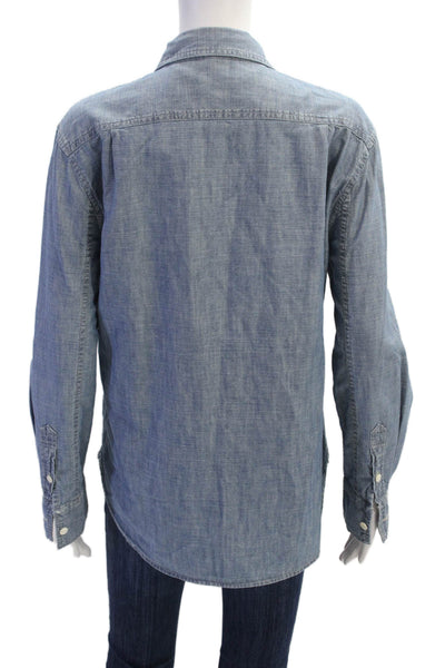 J Crew Womens Cotton Collared Buttoned Long Sleeve Denim Blouse Blue Size S