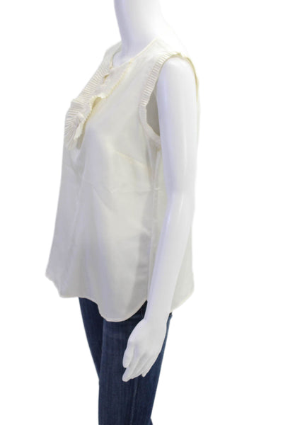 J Crew Womens Silk Pleated Neckline Ruffle Sleeveless Blouse White Size 4