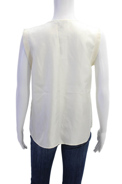 J Crew Womens Silk Pleated Neckline Ruffle Sleeveless Blouse White Size 4