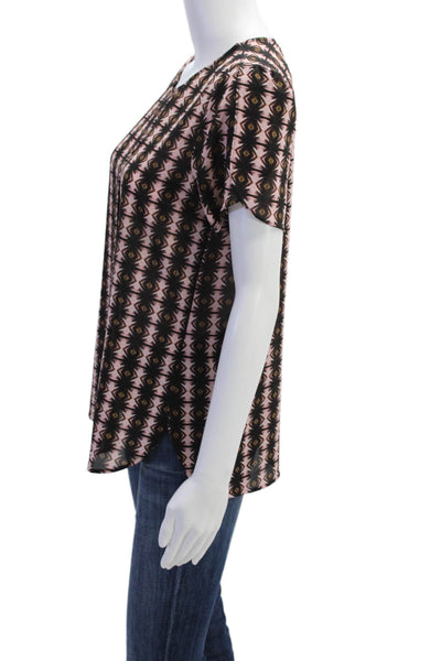 J Crew Womens Short Split Sleeve Geometric Print Round Hem Blouse Black Size 4