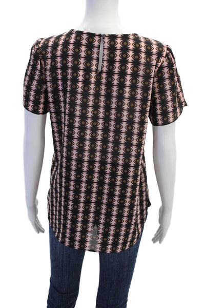 J Crew Womens Short Split Sleeve Geometric Print Round Hem Blouse Black Size 4