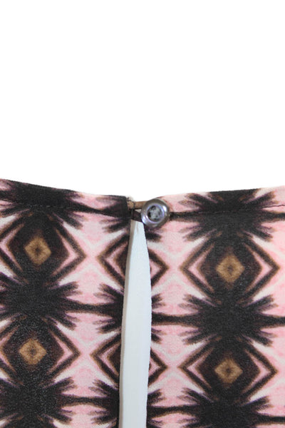 J Crew Womens Short Split Sleeve Geometric Print Round Hem Blouse Black Size 4