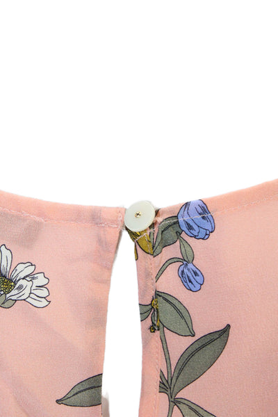 J Crew Womens Silk Floral Print Short Sleeve Round Neck Sheer Blouse Pink Size S