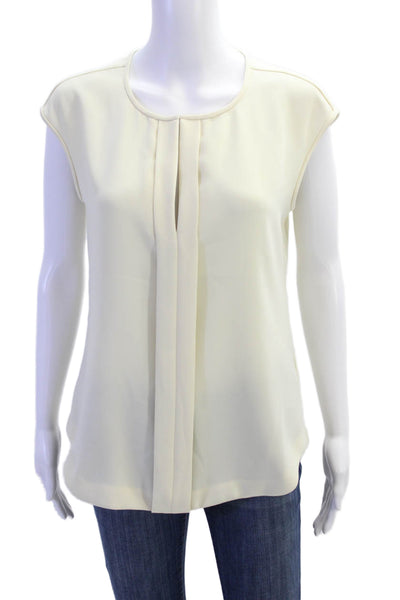 J Crew Womens Sleeveless V-Neck Single Pleat Detail Blouse White Size 4