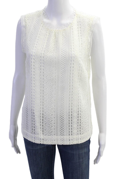 J Crew Womens Eyelet Lace Overlay Detail Sleeveless Blouse White Size 6