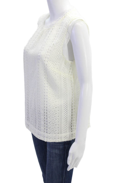 J Crew Womens Eyelet Lace Overlay Detail Sleeveless Blouse White Size 6