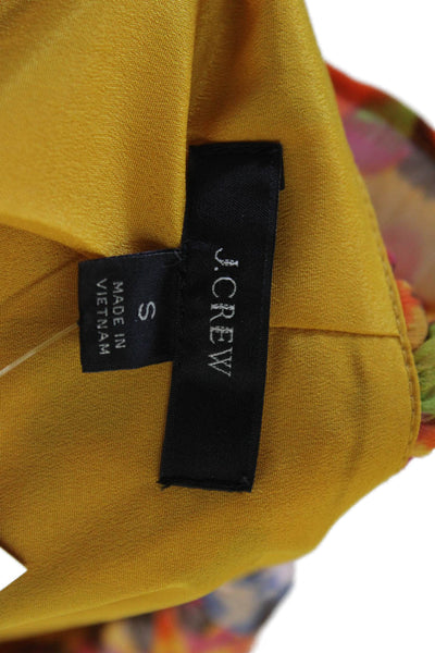 J Crew Womens Floral Ruffled Collar V-Neck Short Sleeve Blouse Yellow Size S