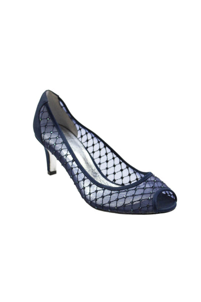 Adrianna Papell Womens Mesh Rhinestone Peep Toe Heels Blue Size 10