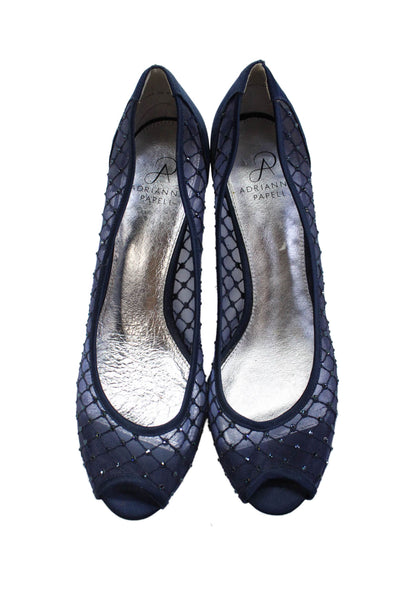 Adrianna Papell Womens Mesh Rhinestone Peep Toe Heels Blue Size 10