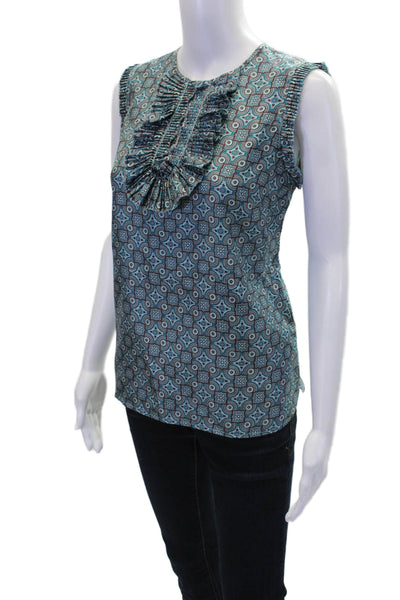 J Crew Womens Silk Sleeveless Pleated Neckline Detail Blouse Blue Size 4