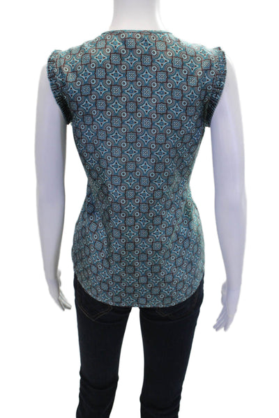 J Crew Womens Silk Sleeveless Pleated Neckline Detail Blouse Blue Size 4