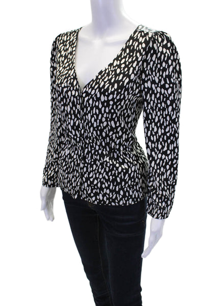 J Crew Womens V-Neck Long Sleeve Spotted Print Buttoned Blouse Black Size 8