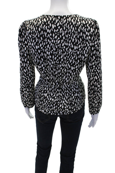 J Crew Womens V-Neck Long Sleeve Spotted Print Buttoned Blouse Black Size 8