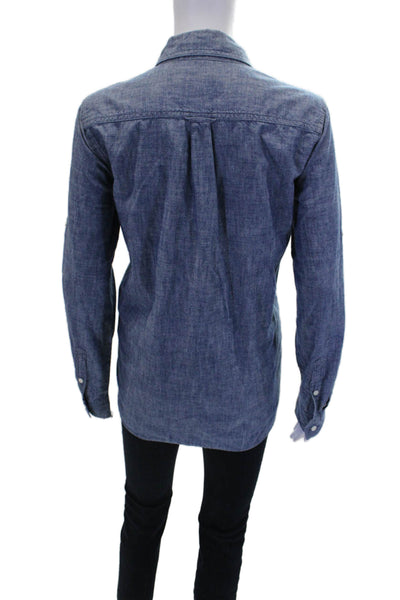 J Crew Womens Cotton Collared Long Sleeve Quarter Buttoned Blouse Blue Size 8