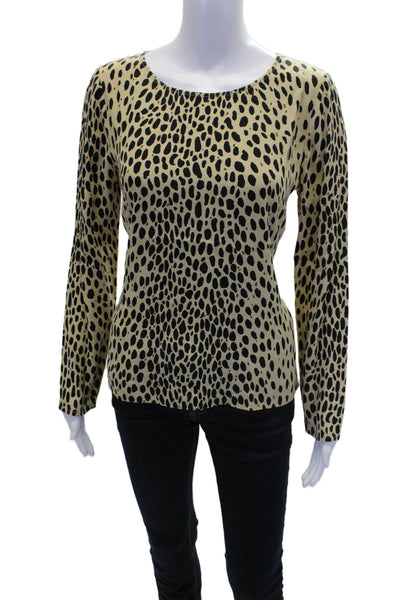 J Crew Womens Round Neck Long Sleeve Spotted Print Blouse Beige Size 4
