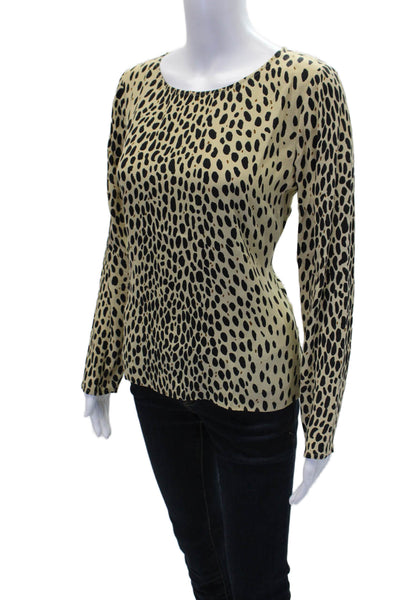 J Crew Womens Round Neck Long Sleeve Spotted Print Blouse Beige Size 4