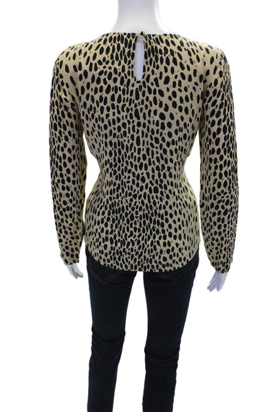 J Crew Womens Round Neck Long Sleeve Spotted Print Blouse Beige Size 4