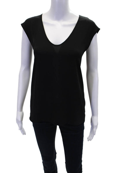 J Crew Womens Deep Round Neck Sheer Sleeveless Blouse Solid Black Size 4