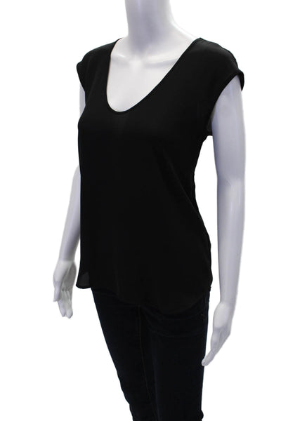 J Crew Womens Deep Round Neck Sheer Sleeveless Blouse Solid Black Size 4