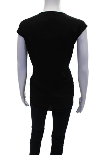 J Crew Womens Deep Round Neck Sheer Sleeveless Blouse Solid Black Size 4