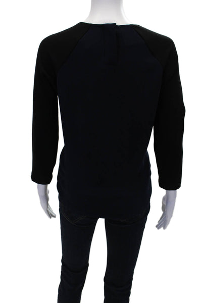 J Crew Womens Round Neck Colorblock Long Sleeve Blouse Dark Blue Size 2