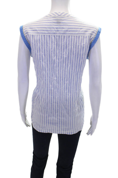 J Crew Womens Cotton Striped Sleeveless Geometric Embroidered Blouse Blue Size 4