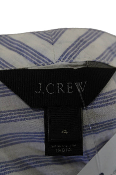 J Crew Womens Cotton Striped Sleeveless Geometric Embroidered Blouse Blue Size 4