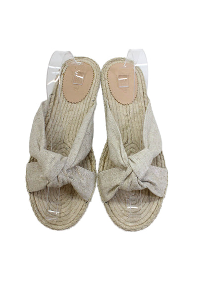 J Crew Womens Metallic Knotted Detail Espadrille Flip Flops Beige Size 10.5