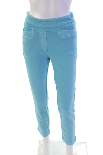 Renuar Womens Cotton Blend Mid-Rise Pull On Straight Leg Pants Sky Blue Size 0