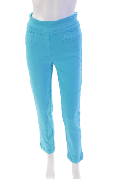 Renuar Womens Cotton Blend Mid-Rise Pull On Straight Leg Pants Blue Size 0
