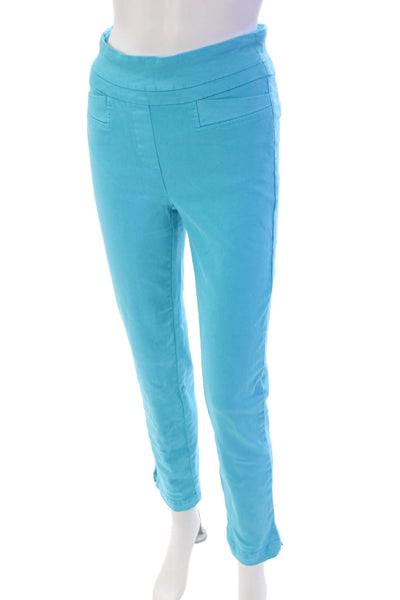 Renuar Womens Cotton Blend Mid-Rise Pull On Straight Leg Pants Blue Size 0