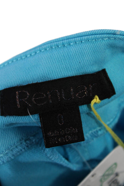 Renuar Womens Cotton Blend Mid-Rise Pull On Straight Leg Pants Blue Size 0