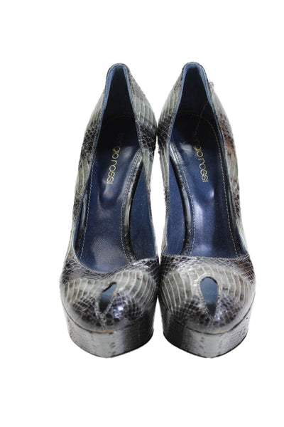 Sergio Rossi Womens Stiletto Platform Python Skin Peep Toe Pumps Gray Black 36