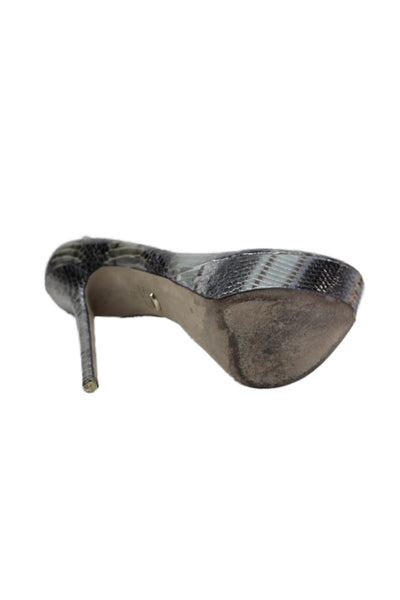 Sergio Rossi Womens Stiletto Platform Python Skin Peep Toe Pumps Gray Black 36