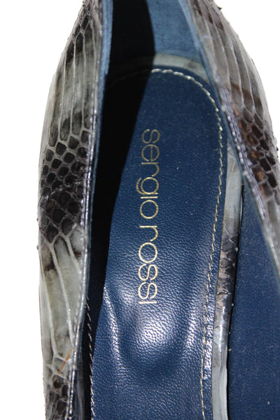 Sergio Rossi Womens Stiletto Platform Python Skin Peep Toe Pumps Gray Black 36