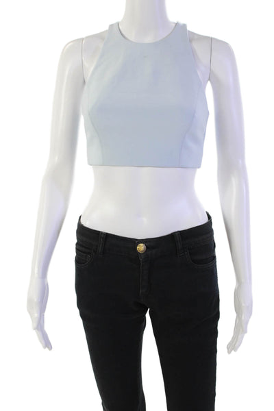 Elizabeth and James Womens Back Zip Crew Neck Crop Top Blue Size Extra Small