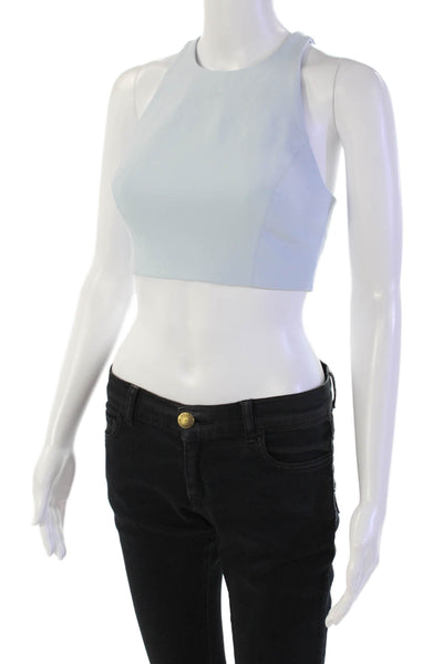 Elizabeth and James Womens Back Zip Crew Neck Crop Top Blue Size Extra Small