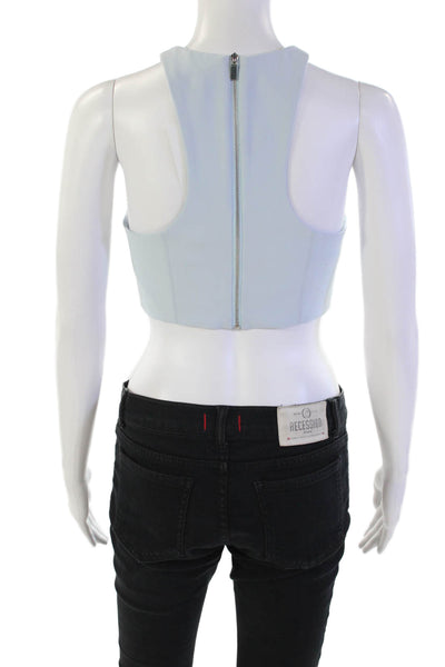 Elizabeth and James Womens Back Zip Crew Neck Crop Top Blue Size Extra Small