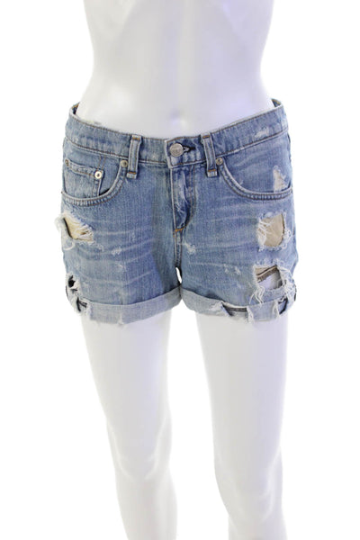 Rag & Bone Jean Womens Zipper Fly Distressed Cuffed Denim Shorts Blue Size 24