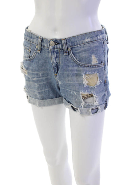 Rag & Bone Jean Womens Zipper Fly Distressed Cuffed Denim Shorts Blue Size 24