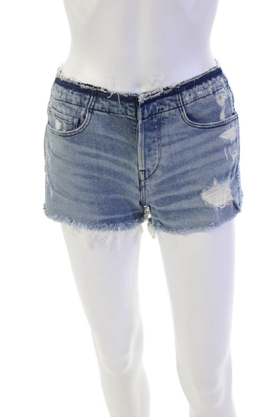 3x1 NYC Womens Button Fly Distressed Fringe Denim Shorts Blue Size 24